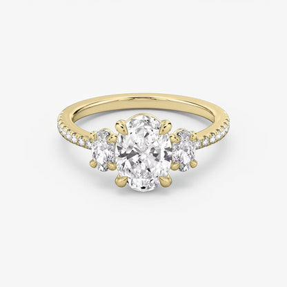 Three Stone Engagement Ring Pave in Oval