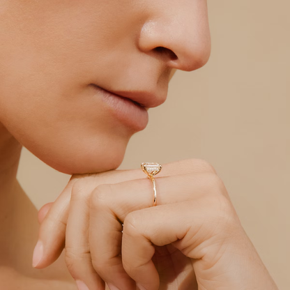 The Classic Hidden Halo Emerald Engagement Ring in Plain Large Band