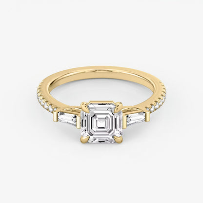Three Stone Engagement Ring Pave in Asscher