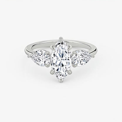 Three Stone Engagement Ring Plain in Marquise