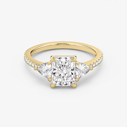 Three Stone Engagement Ring Pave in Radiant