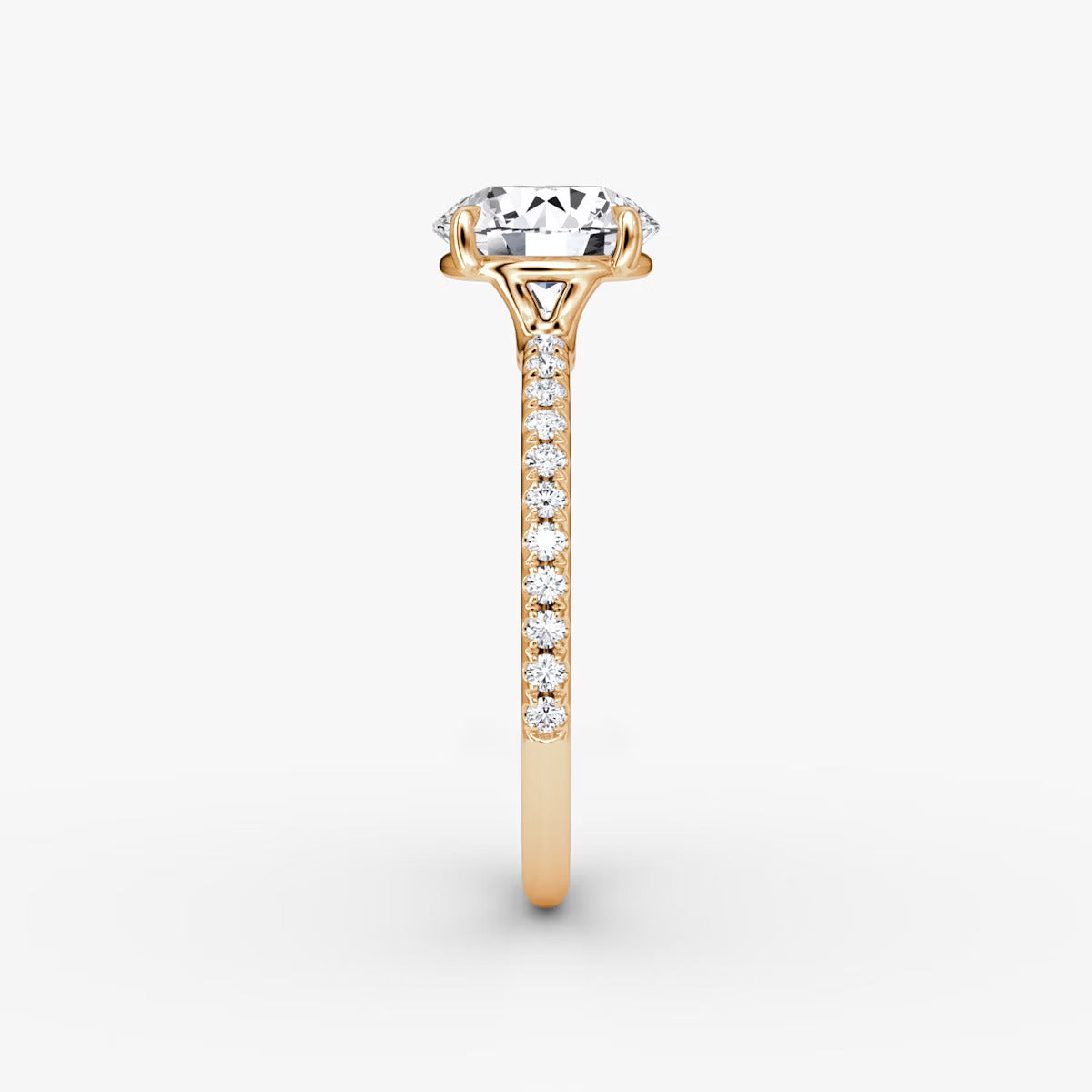 The Signature Round Brilliant Engagement Ring in Pave Standard Band and Plain Setting Style