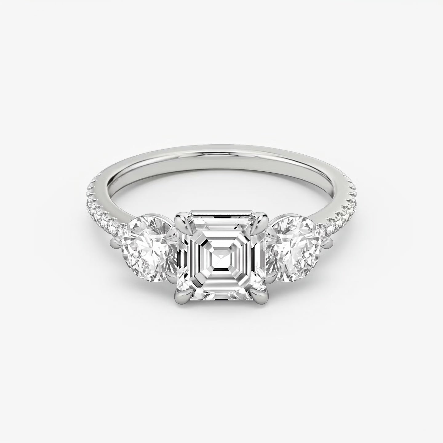 Three Stone Engagement Ring Pave in Asscher