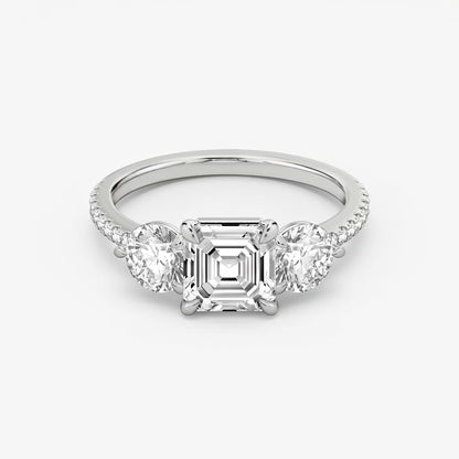Three Stone Engagement Ring Pave in Asscher
