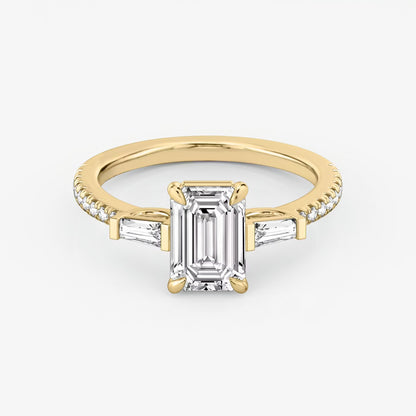Three Stone Engagement Ring Pave in Emerald