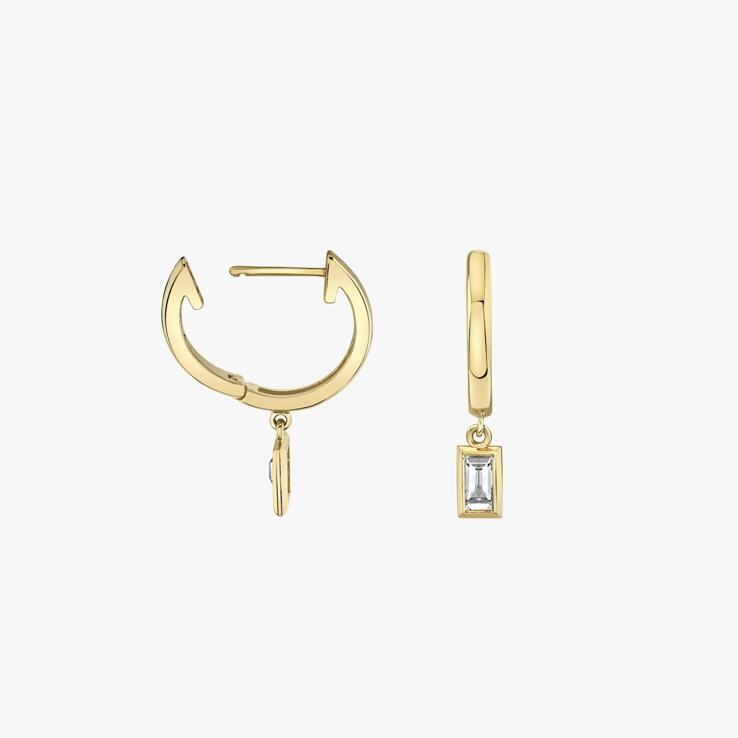 Baguette Knife-Edge Bezel Drop Huggie Hoop
