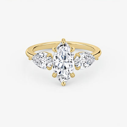 Three Stone Engagement Ring Plain in Marquise