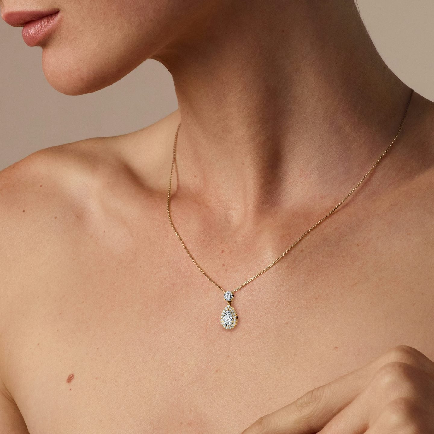 Signature Pear Drop Halo Necklace