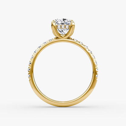 The Classic Hidden Halo Cushion Engagement Ring in Pave Large Band