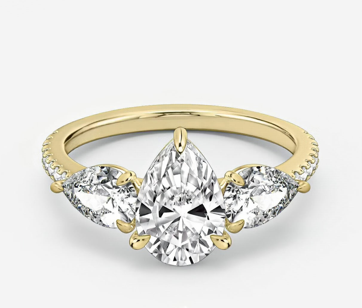 Three Stone Engagement Ring Pave in Pear