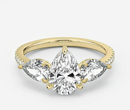 Three Stone Engagement Ring Pave in Pear