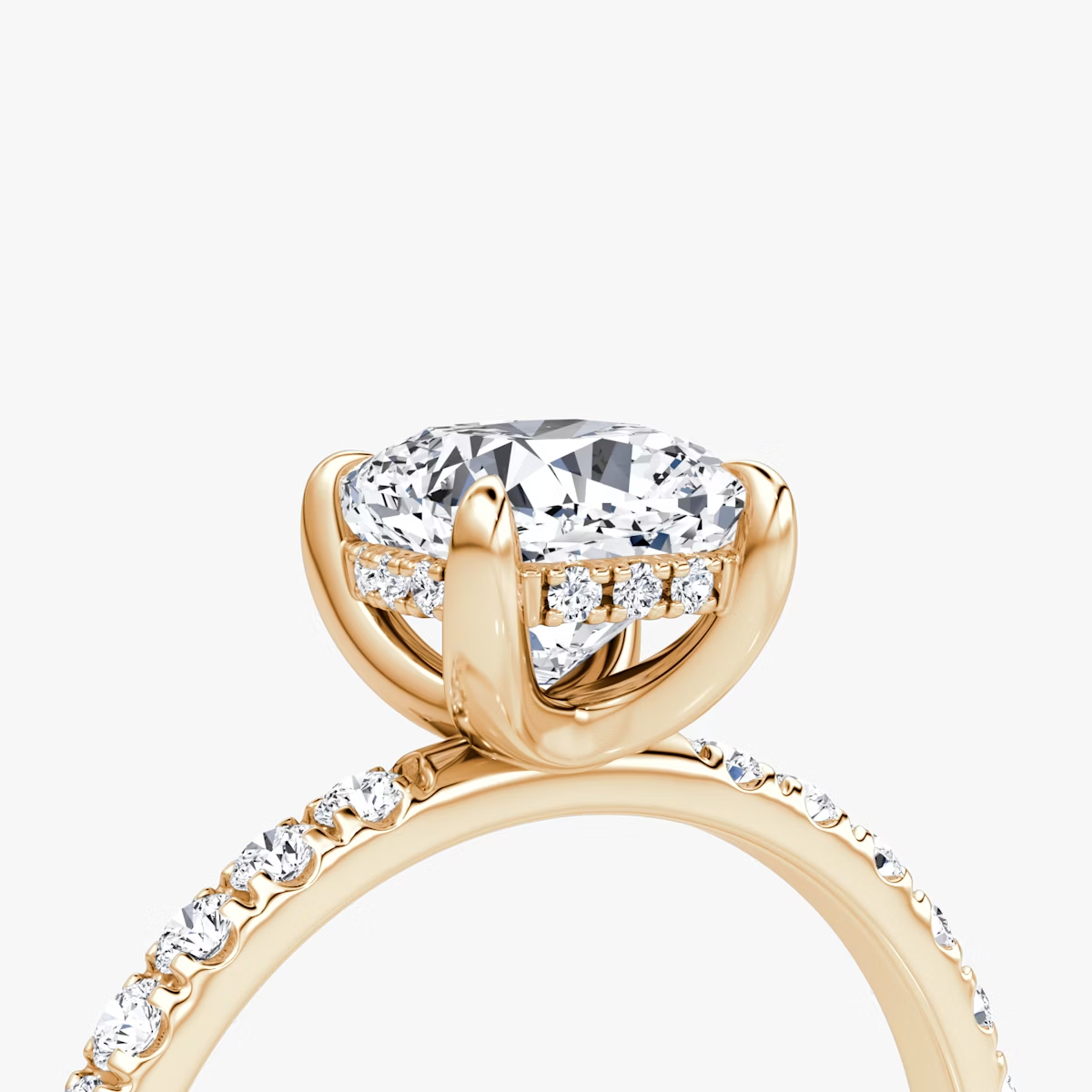 The Classic Hidden Halo Cushion Engagement Ring in Pave Large Band