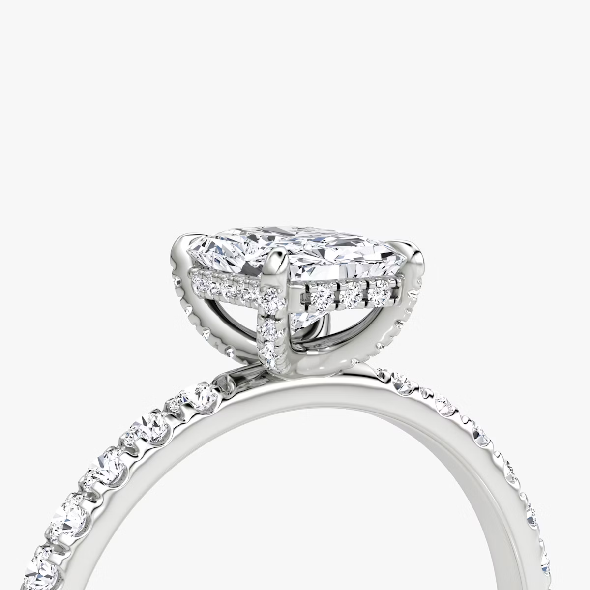 The Classic Hidden Halo Radiant Engagement Ring in Pave Large Band