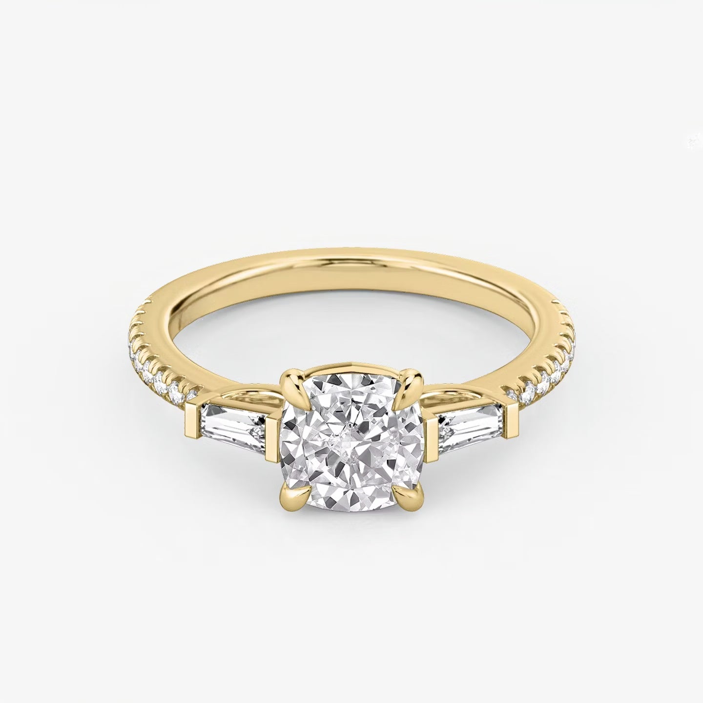 Three Stone Engagement Ring Pave in Cushion