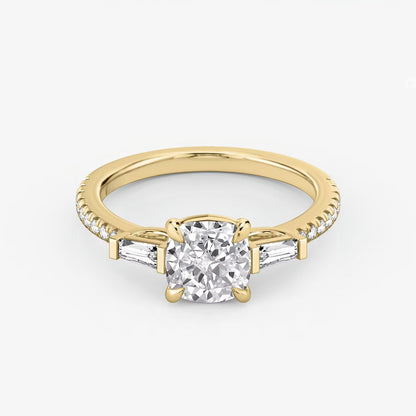 Three Stone Engagement Ring Pave in Cushion