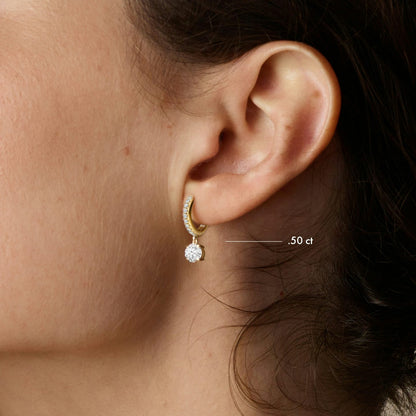 Solitaire Pavé Drop Huggie Hoop