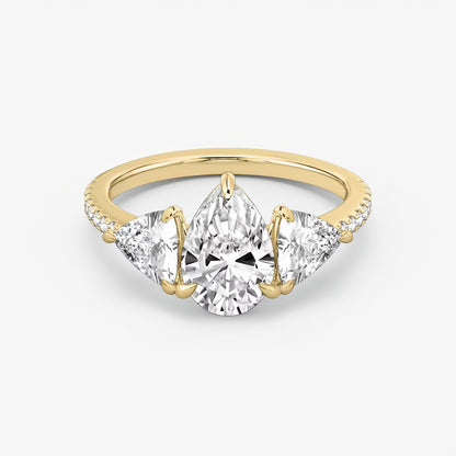 Three Stone Engagement Ring Pave in Pear