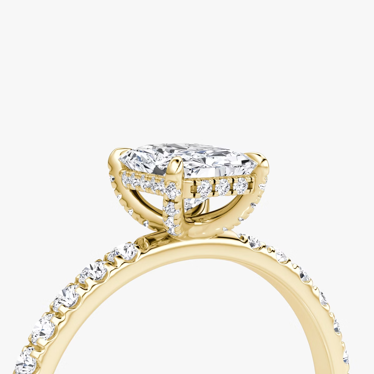 The Classic Hidden Halo Radiant Engagement Ring in Pave Large Band