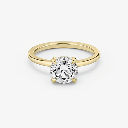 The Classic Hidden Halo Round Brilliant Engagement Ring in Plain Large Band and Pave Prong