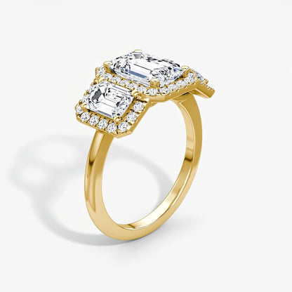 Emerald Three Stone Halo Band
