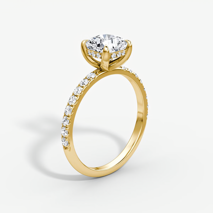 The Classic Hidden Halo Cushion Engagement Ring in Pave Large Band