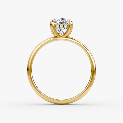The Classic Hidden Halo Cushion Engagement Ring in Plain Large Band