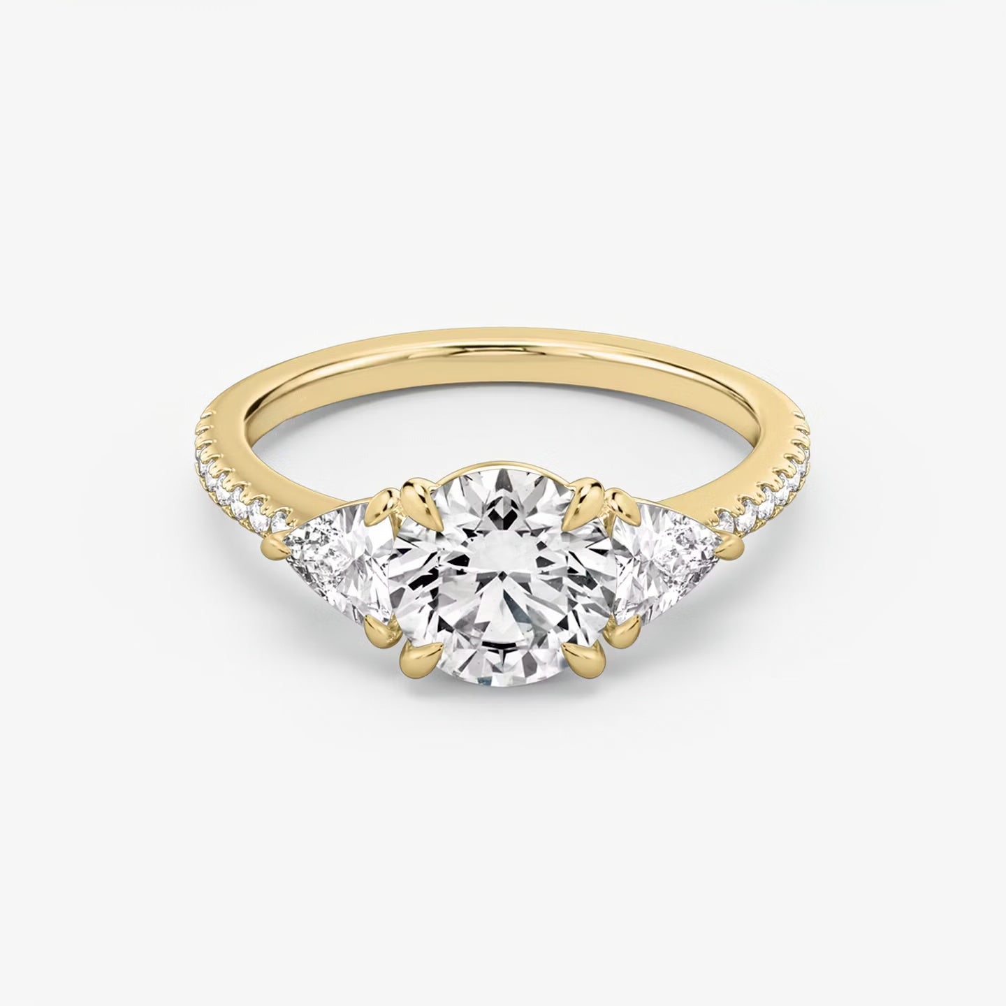 Three Stone Engagement Ring Pave in Round Brilliant