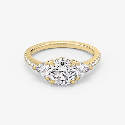 Three Stone Engagement Ring Pave in Round Brilliant