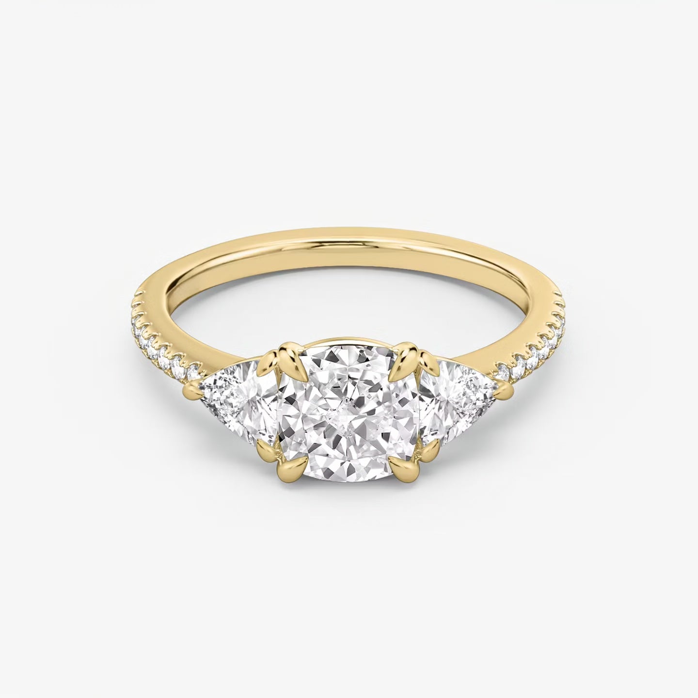 Three Stone Engagement Ring Pave in Cushion