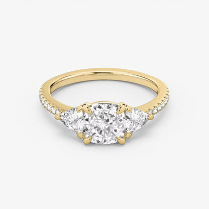 Three Stone Engagement Ring Pave in Cushion
