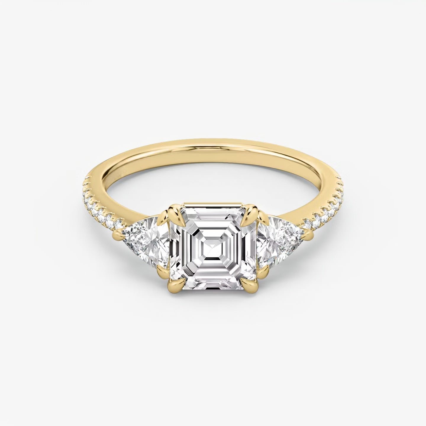 Three Stone Engagement Ring Pave in Asscher