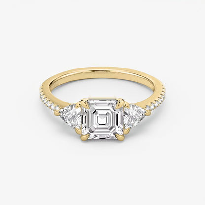 Three Stone Engagement Ring Pave in Asscher