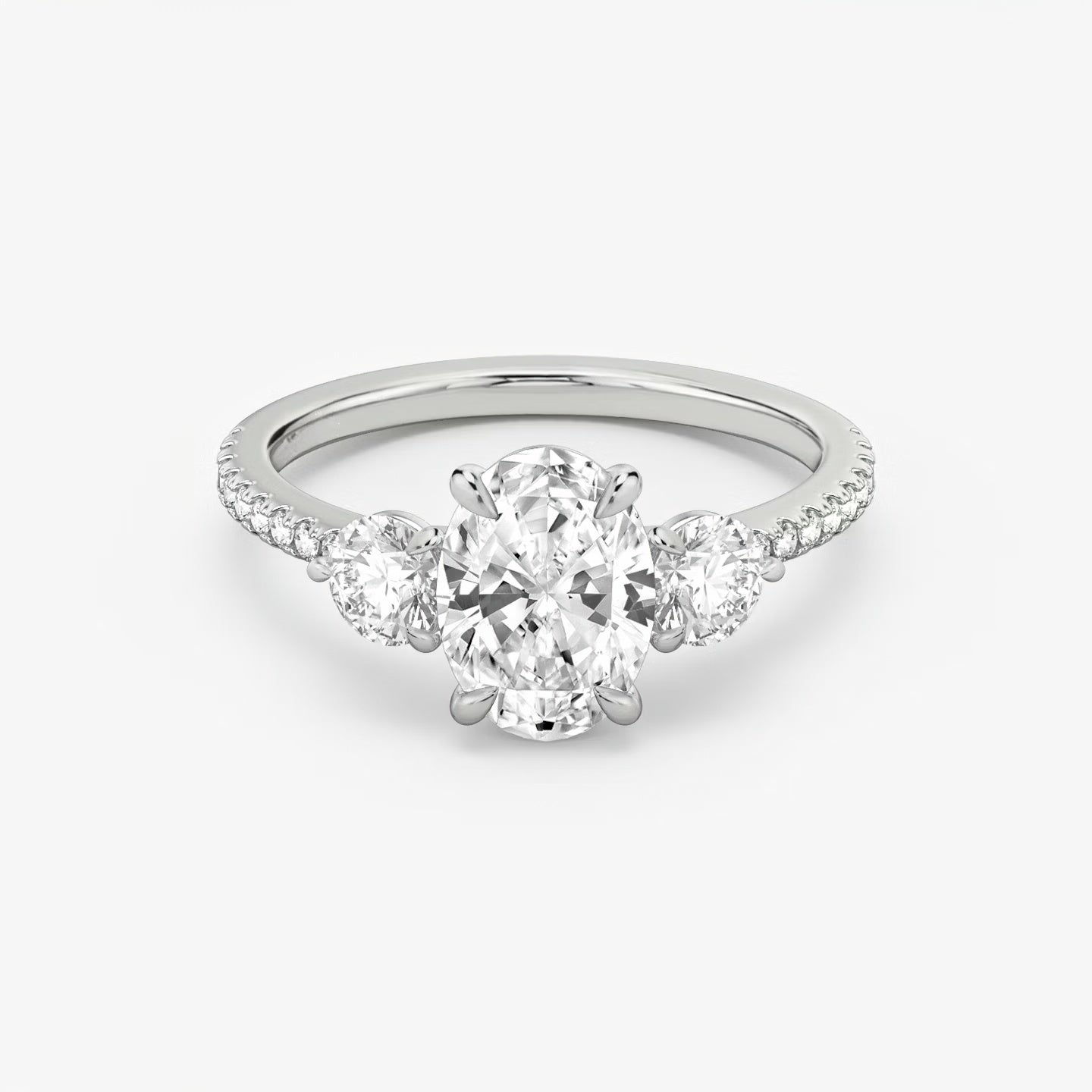 Three Stone Engagement Ring Pave in Oval