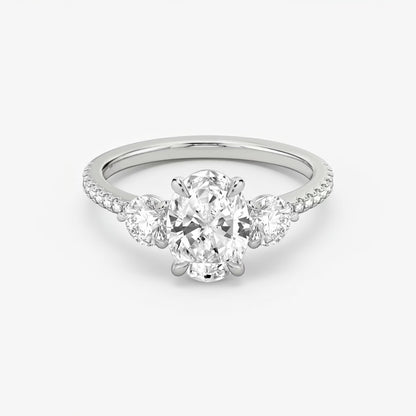 Three Stone Engagement Ring Pave in Oval
