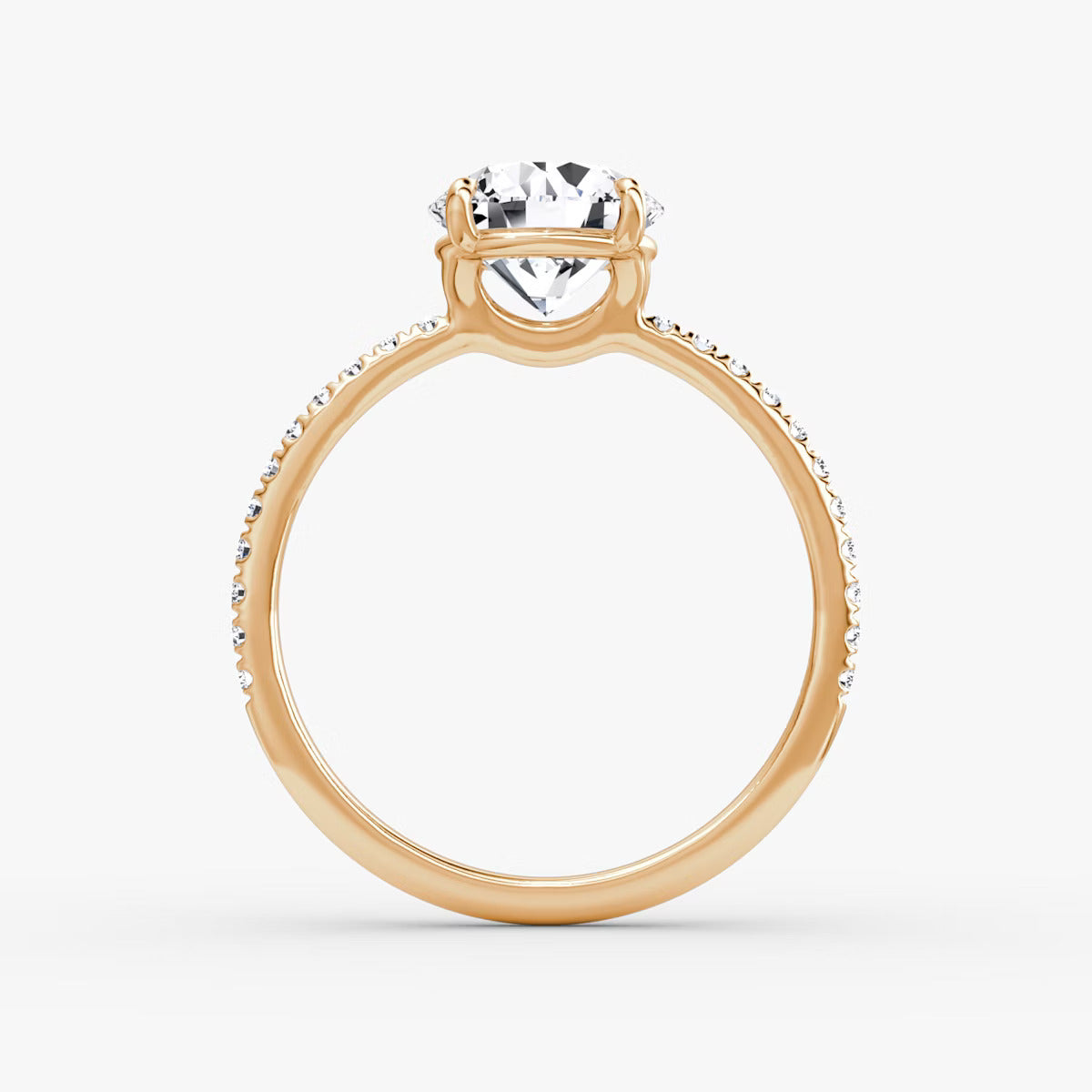 The Signature Round Brilliant Engagement Ring in Pave Standard Band and Plain Setting Style