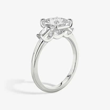 Three Stone Engagement Ring Plain in Princess
