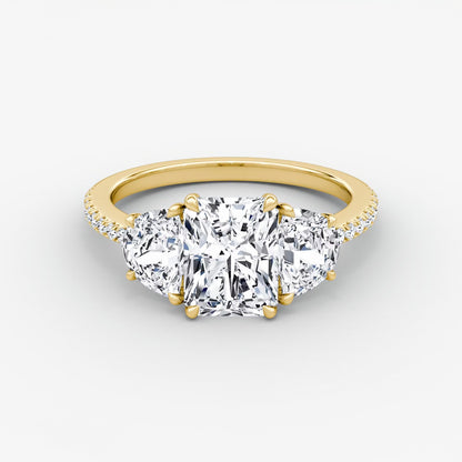 Three Stone Engagement Ring Pave in Radiant