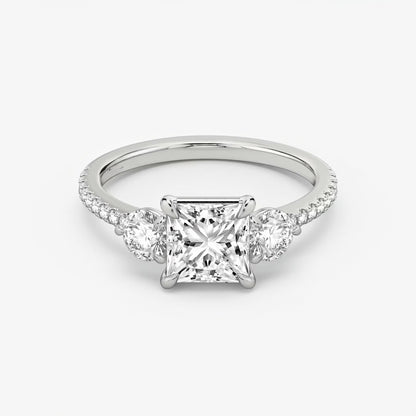Three Stone Engagement Ring Pave in Princess