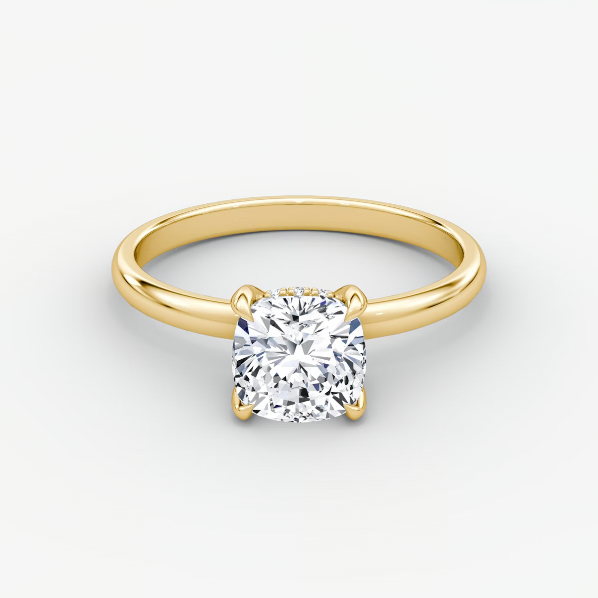 The Classic Hidden Halo Cushion Engagement Ring in Plain Large Band