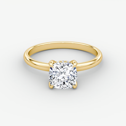 The Classic Hidden Halo Cushion Engagement Ring in Plain Large Band