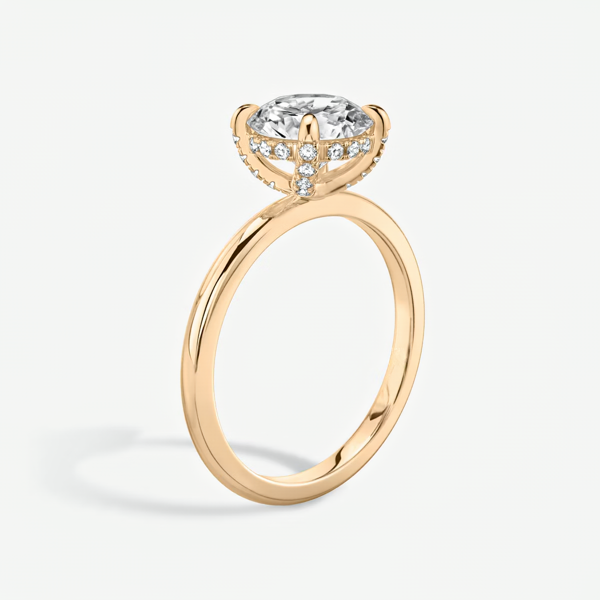 The Classic Hidden Halo Round Brilliant Engagement Ring in Plain Large Band and Pave Prong