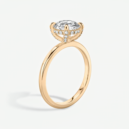 The Classic Hidden Halo Round Brilliant Engagement Ring in Plain Large Band and Pave Prong