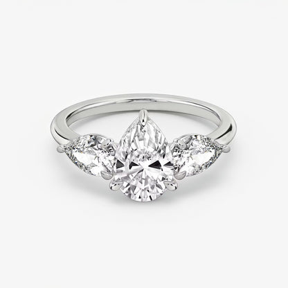 Three Stone Engagement Ring Plain in Pear
