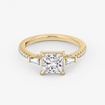 Three Stone Engagement Ring Pave in Princess