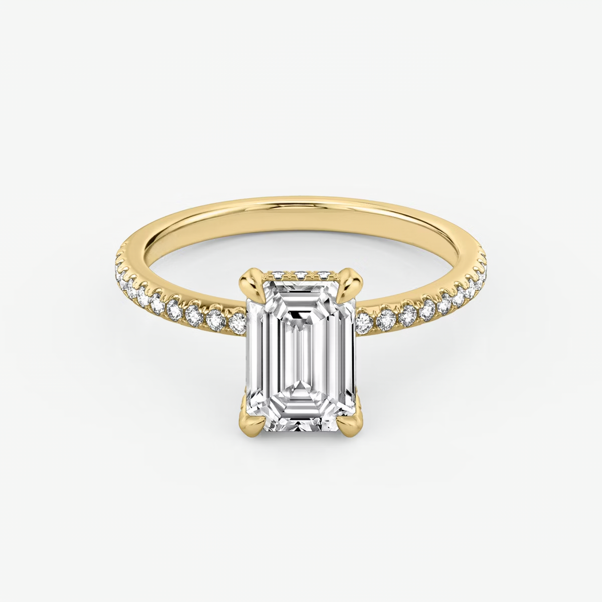 The Classic Hidden Halo Emerald Engagement Ring in Pave Standard Band