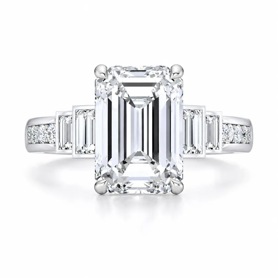 The Deco — Emerald engagement ring in white gold