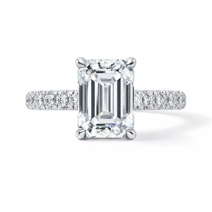 The Estelle — Emerald engagement ring in white gold
