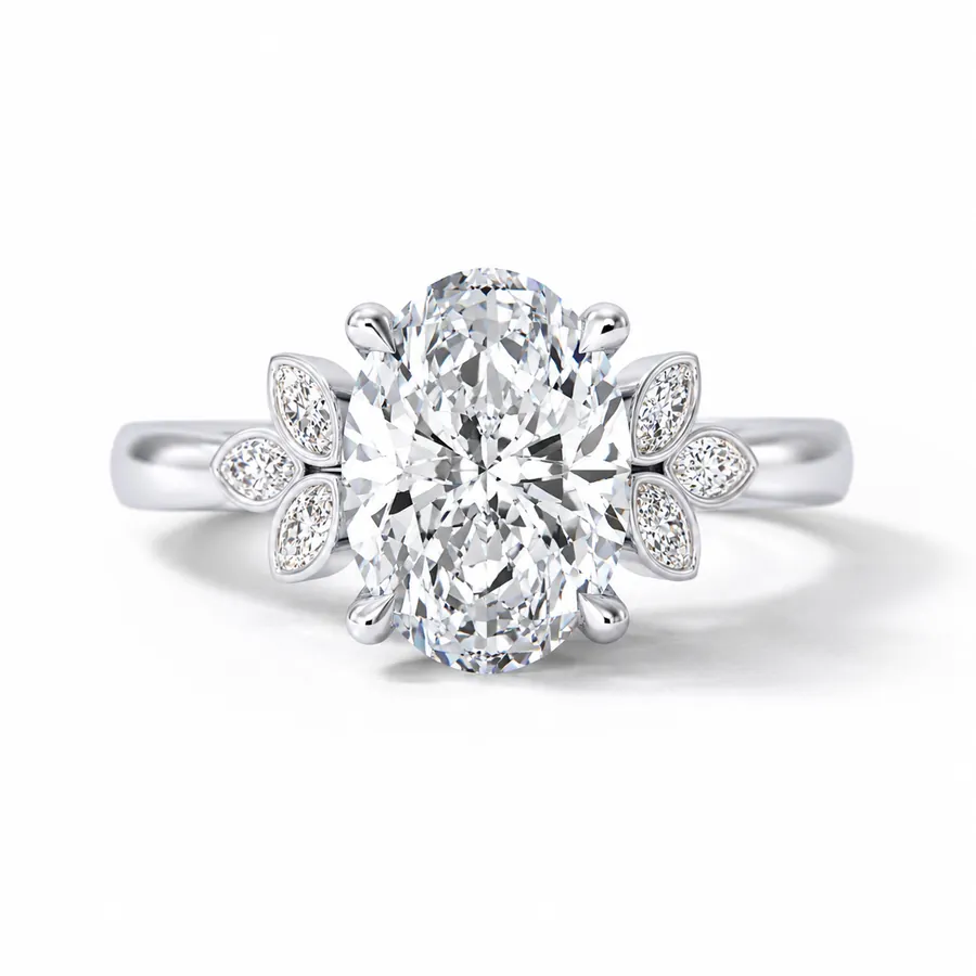 The Fleur — Oval engagement ring in white gold