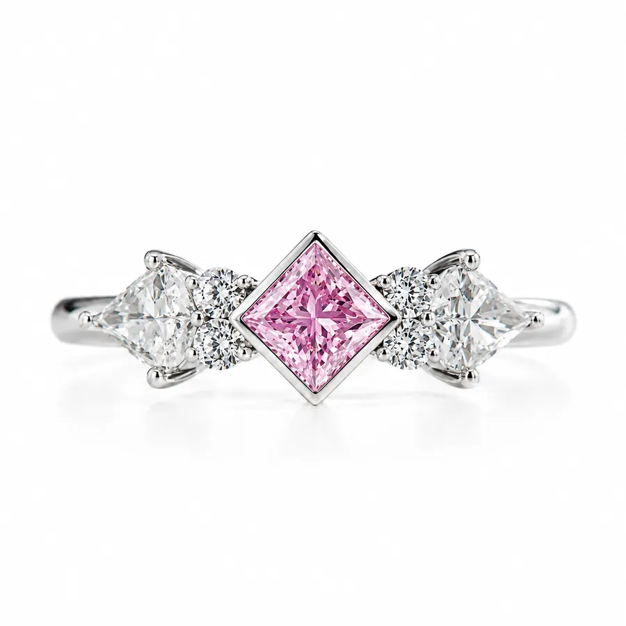 The Odette — Pink princess engagement ring in white gold