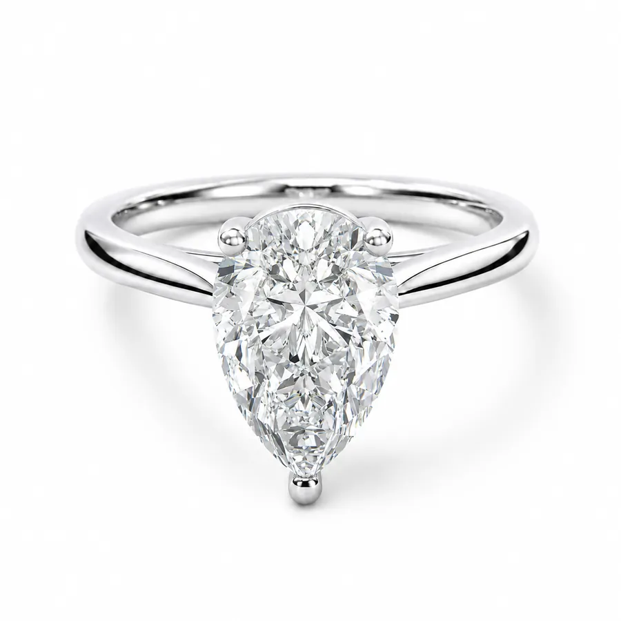 The Snowdrop — Pear engagement ring in white gold